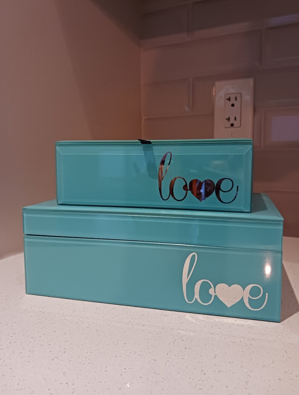 Turquoise decorative glass trinket storage box(es)
